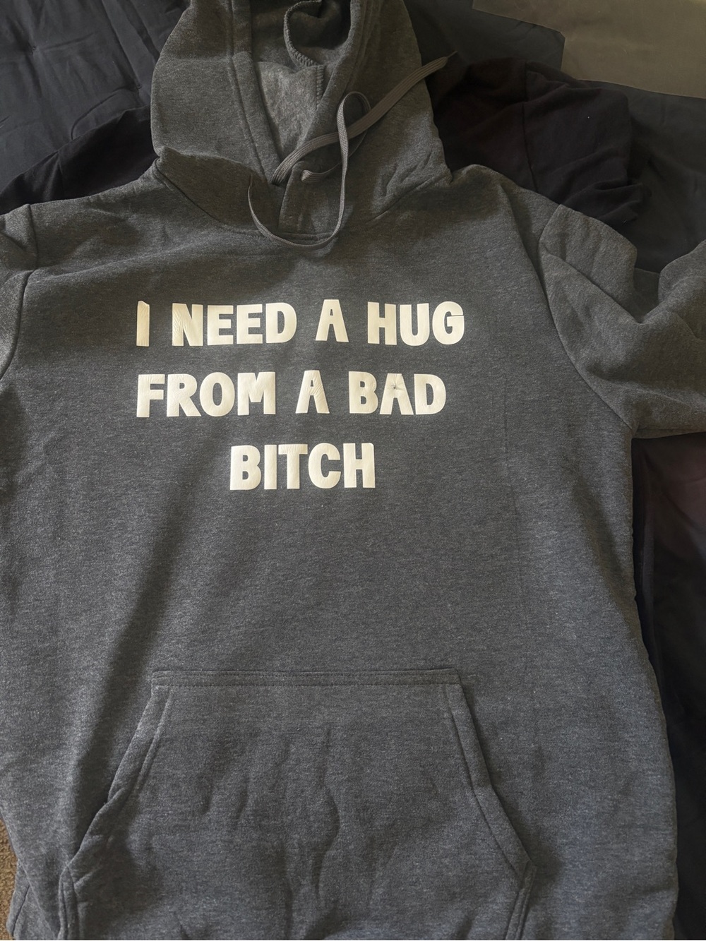 Men's Charcoal Gray Graphic Hoodie with White Text